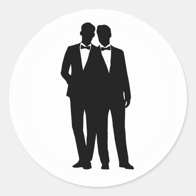 2 Grooms Silhouette Gay Couple Wedding Stickers (Front)