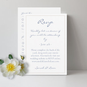 2 Guest Floral Dusty Blue Wedding RSVP Enclosure Card