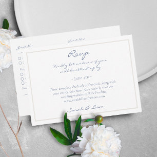 2 Guest Floral Dusty Blue Wedding RSVP Enclosure Card