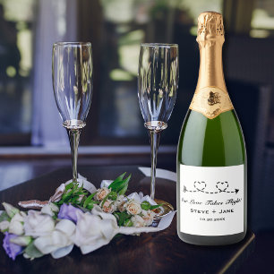 2 Hearts Arrow Modern Romantic Travel Love Wedding Sparkling Wine Label