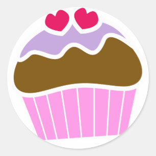2 Hearts Blueberry Iced Cupcake Classic Round Sticker