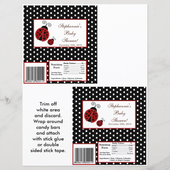 2 Hershey's Large Bar Wrapper Red Ladybug (Front)