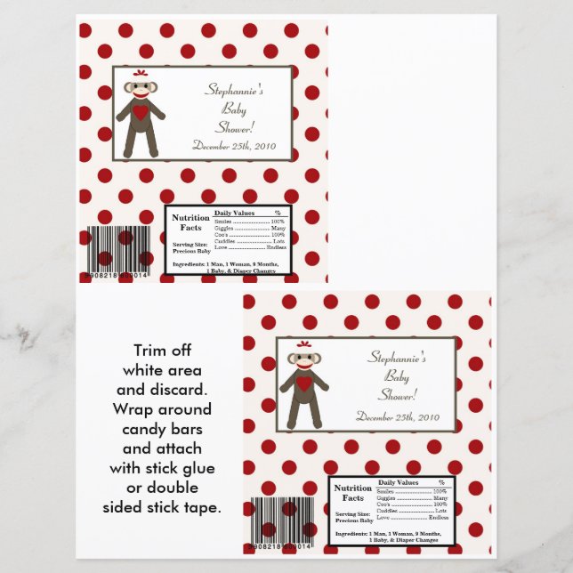 2 Hershey's Large Bar Wrapper Red Sock Monkey (Front)