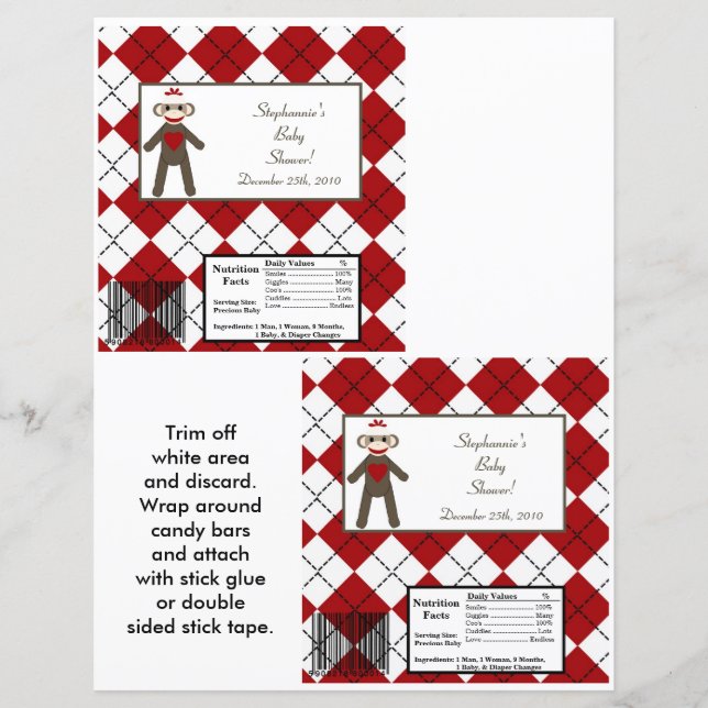 2 Hershey's Large Bar Wrapper Red Sock Monkey (Front)