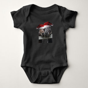 2 Horses wearing Santa Claus Hats for Christmas Baby Bodysuit