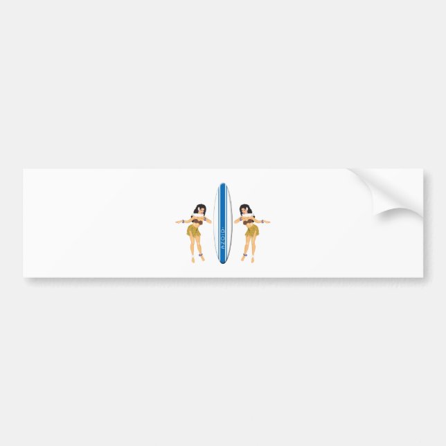 2 Hulas and Surf Board Bumper Sticker (Front)