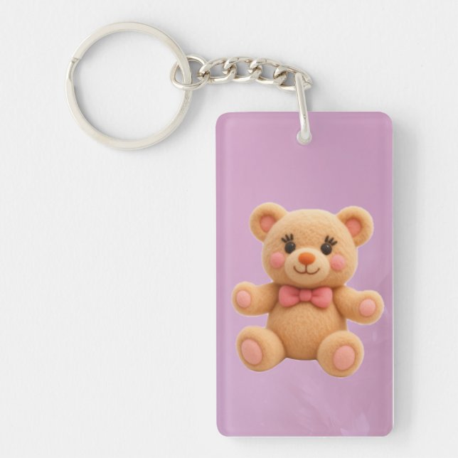 2-in-1 Kawaii Teddy and Rose Double-sided  Key Ring (Front)