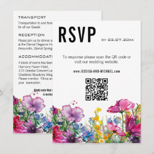 2 in 1: RSVP QR code + Details Meadow Blooms Enclosure Card