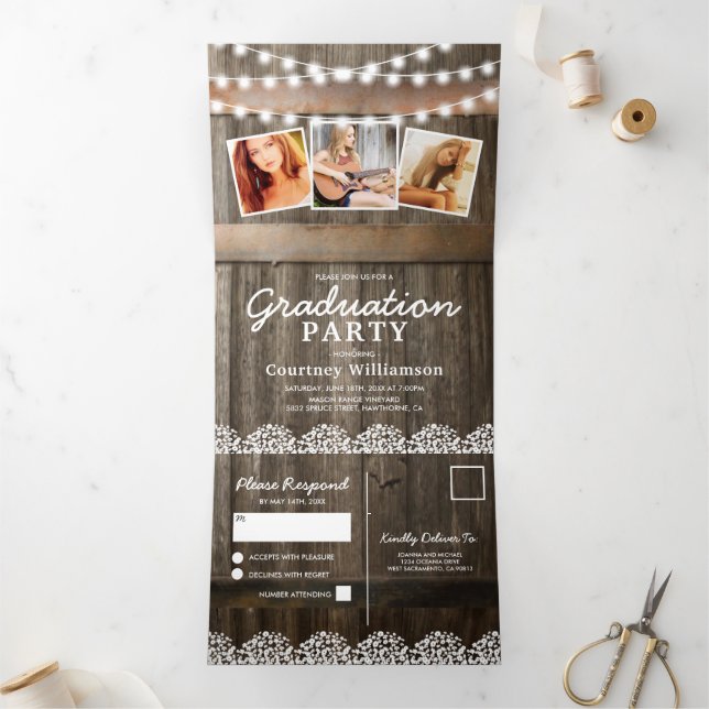 2 in 1 Rustic Babys Breath 2025 Graduation Tri-Fold Invitation (Inside)