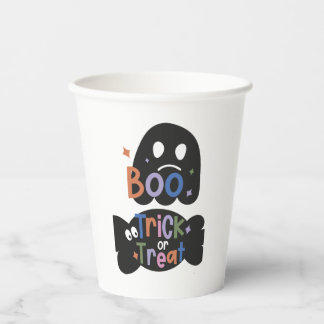 2 In One Halloween Stickers Boo and Trick or Treat Paper Cups