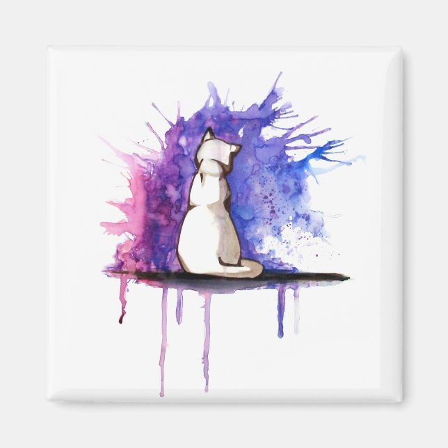 2 Inch Square Magnet - watercolor Cat (Front)