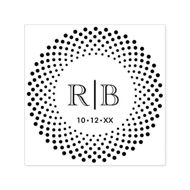 2 Initial Monogram Round Dotted Frame #3CA Self-inking Stamp (Design)
