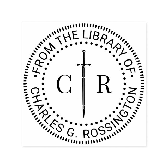 2 Initial Monogram Sword #1 Library Book Name Self-inking Stamp (Design)