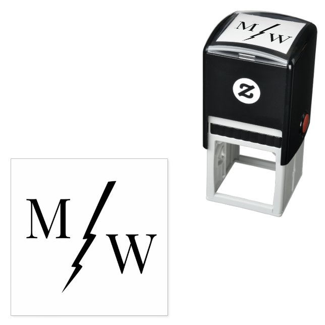 2 Initial Monogram with Lightning Bolt Spacer D Self-inking Stamp (In Situ)