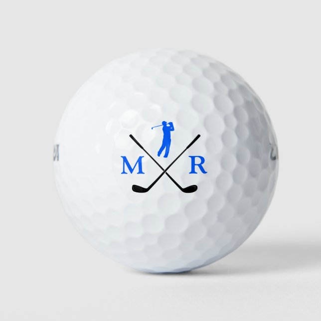 2-Initials Blue Golfer Classy Monogram Golf Balls (Front)