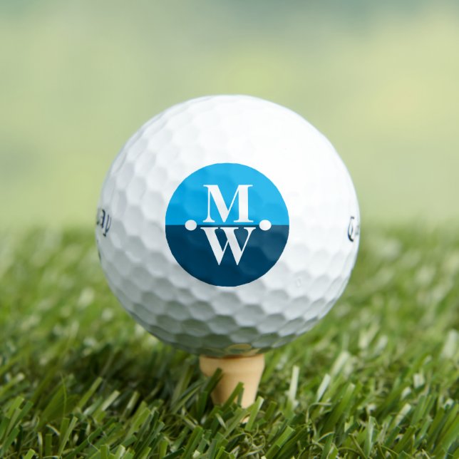 2-initials Vertical Monogram Modern 2-tone Blue Golf Balls (Insitu Tee)