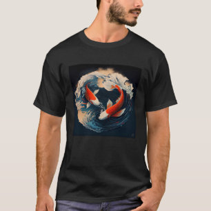 2 Koi Fish swimming in a Japanese style wave Pullo T-Shirt