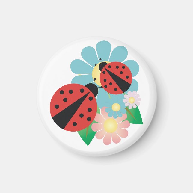2 Ladybugs and Flowers Magnet (Front)