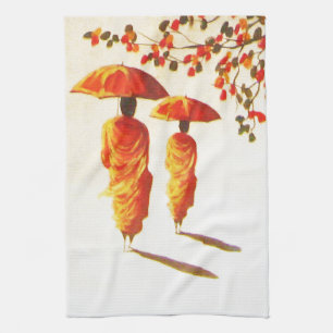 2 Laotian Buddhist Monks Tea Towel