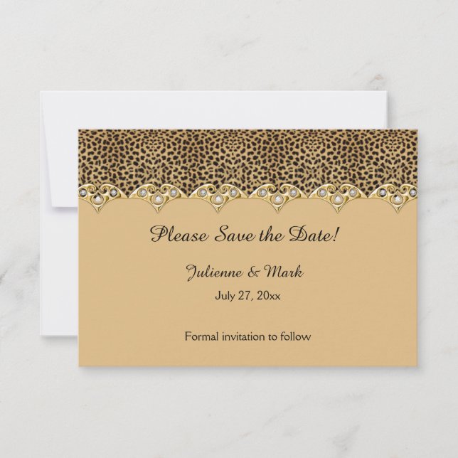 #2 Leopard Print Gold Diamonds Save the Date (Front)