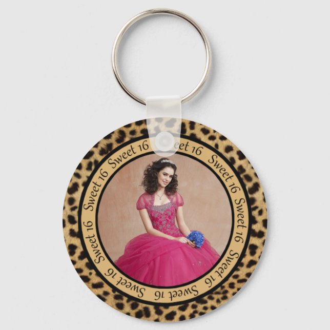 #2 Leopard Print Photo Sweet 16 Keychain (Front)