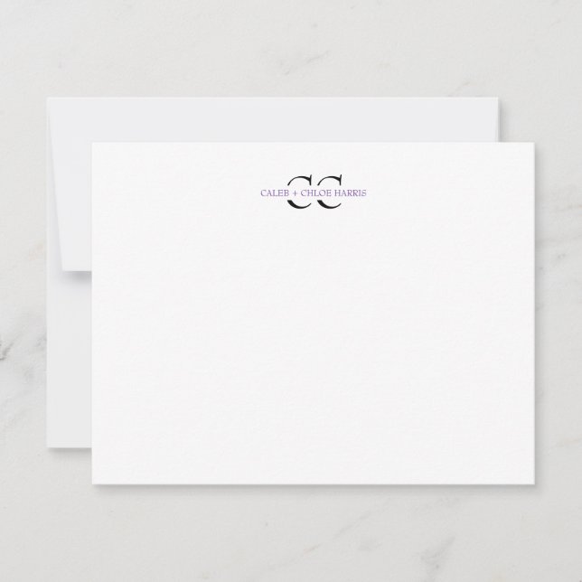 2 Letter Monogram Couple Initials Wedding Purple Card (Front)