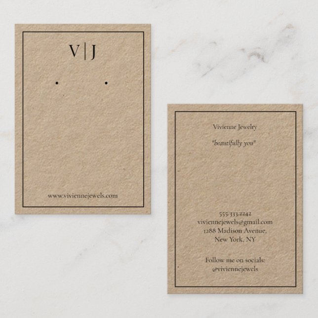 2 Letter Monogram Jewellery Earrings Display Card (Front/Back)