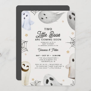2 Little Boos Neutral Twins Halloween Baby Shower  Invitation