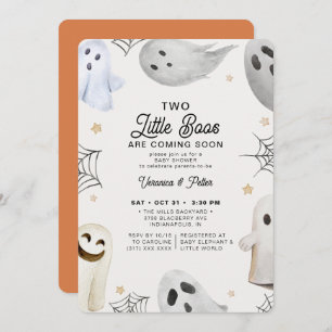 2 Little Boos Neutral Twins Halloween Baby Shower Invitation