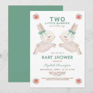 2 Little Bunnies Twins Spring Baby Shower Invitation