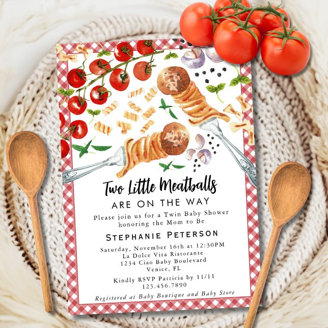 2 Little Meatballs Are On The Way Twin Baby Shower Invitation (Creator Uploaded)