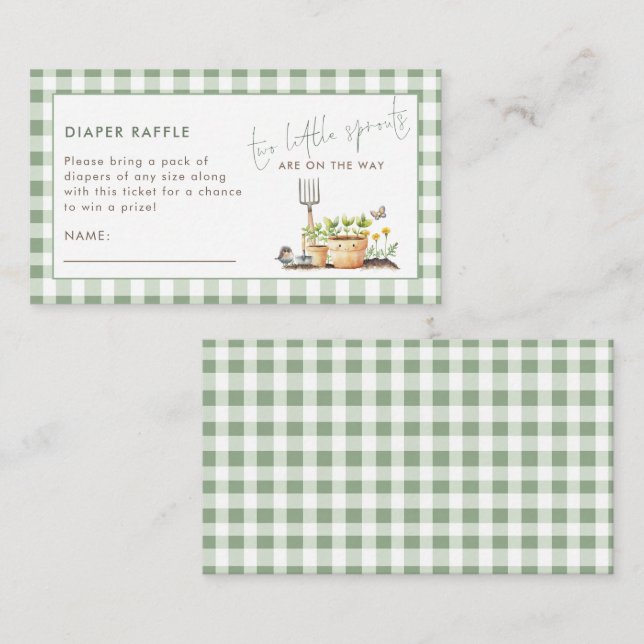 2 Little Sprouts Twins Diaper Raffle Baby Shower  Enclosure Card (Front/Back)
