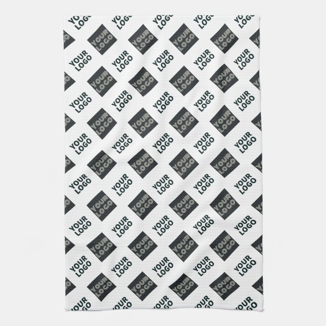 2 Logo's Diagonal Repeating Logo | White Tea Towel (Vertical)