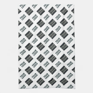 2 Logos, Diagonally Repeating Logos   White Tea Towel