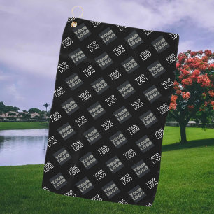 2 Logo's Simple Repeating Logo Black Golf Towel