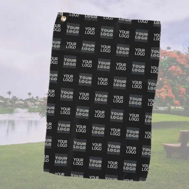 2 Logo's Simple Repeating Logo | Black Golf Towel (Creator Uploaded)