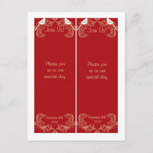 2 Love Birds Crimson/Creme Wedding Bookmarks Postcard
