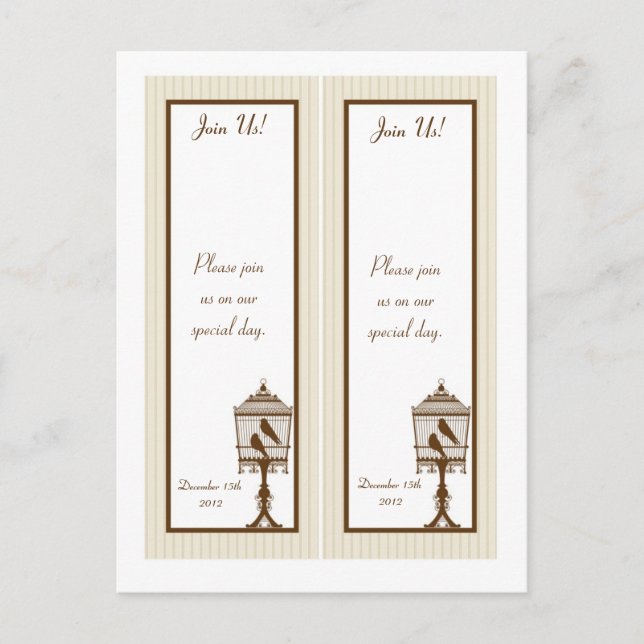 2 Love Birds Tan/Brown Wedding Bookmarks Postcard (Front)
