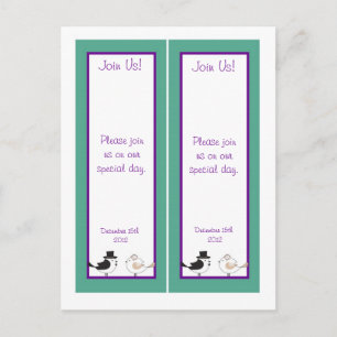 2 Love Birds Teal/Purple Wedding Bookmarks Postcard
