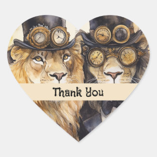 2 male lions steampunk heart sticker