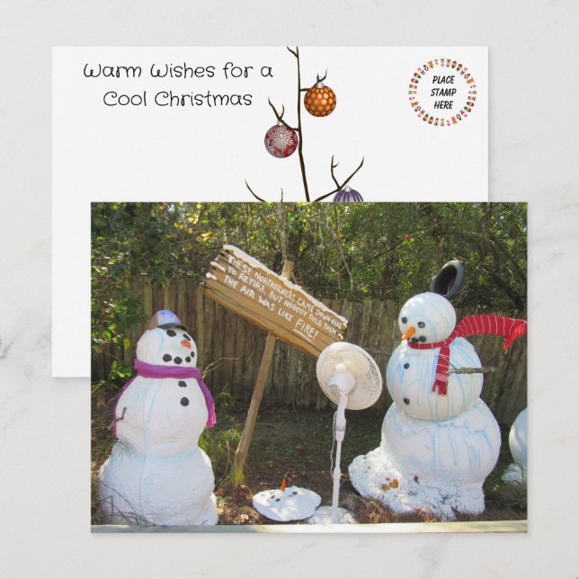 2 Melting Snowmen Christmas Postcard (Front/Back)