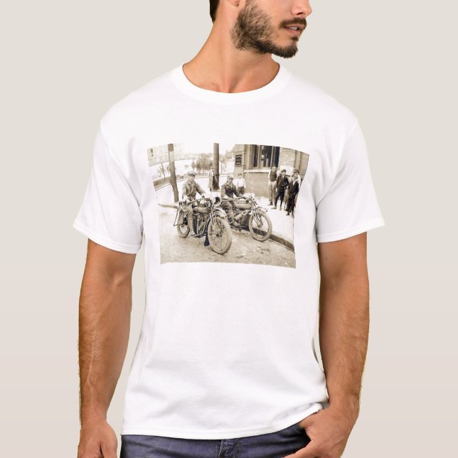 2 men on motorcycles shirt (Front)