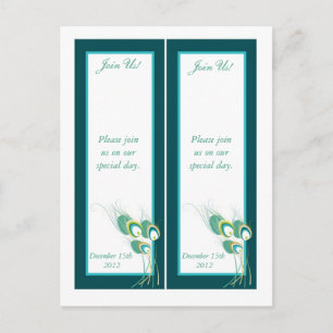 2 Modern Teal Peacock Save the Date Bookmarks Postcard
