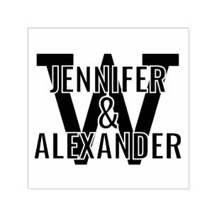 2 Names Over Simple Bold Single Initial Monogrm #1 Self-inking Stamp