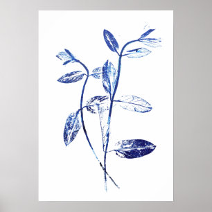 2 navy blue honeysuckle  leafs arts  poster