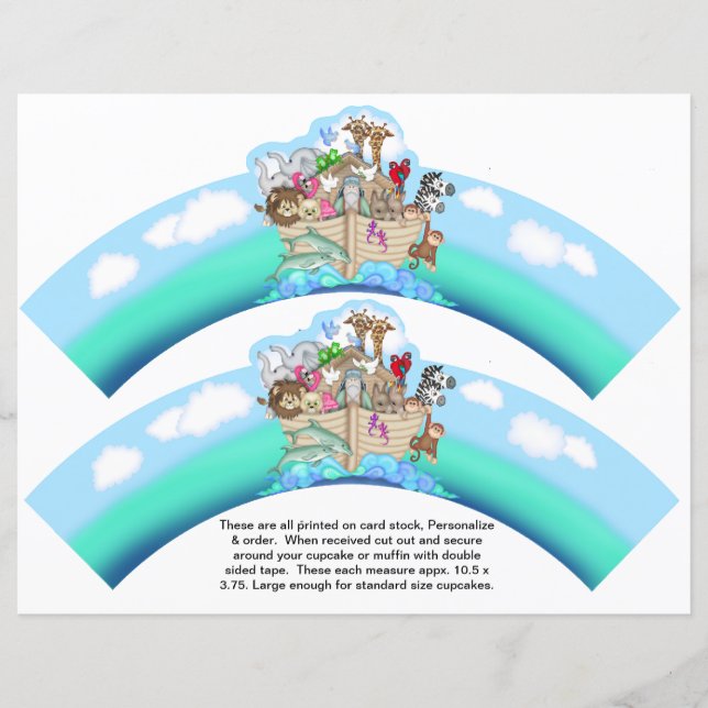 2 Noahs Ark Baby Personalised Cupcake Wrappers (Front)