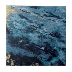 2  of 3 Cobalt Blue Gold Veined Faux Granite Tile