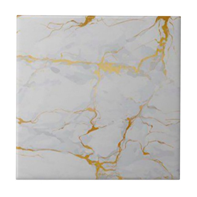2 of 4 Gold Veined White Faux Marble 4.5" & 6" Tile (Front)