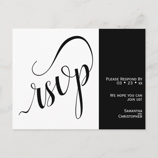 2 Pane Minimalist Black & White Wedding RSVP Postcard (Front)