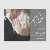 2 Pane Photo Wedding Save the Date Grey Magnet